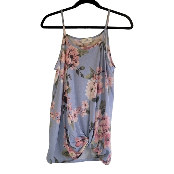 Hopley Floral Spaghetti Strap Tank Top With Knot on the Side Detail-S & L - Picture 8 of 14